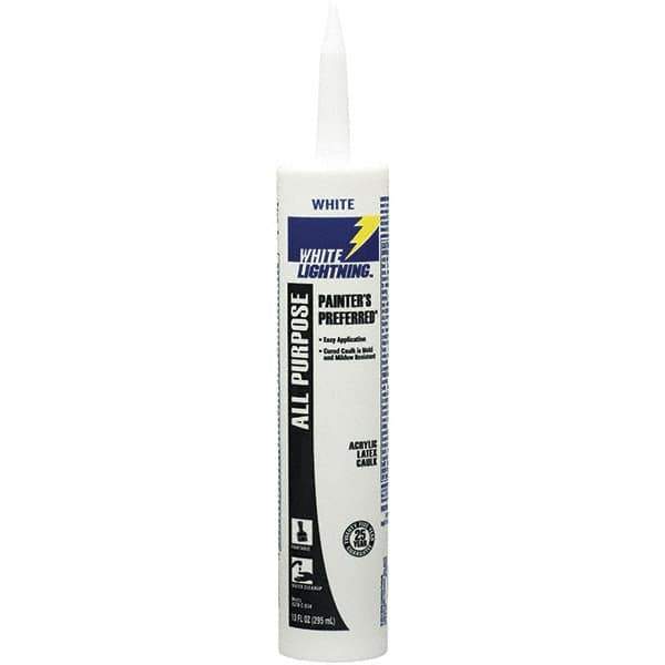 White Lightning - 10 oz Cartridge White Acrylic & Latex Caulk - -30 to 180°F Operating Temp, 5 to 7 min Tack Free Dry Time - Top Tool & Supply