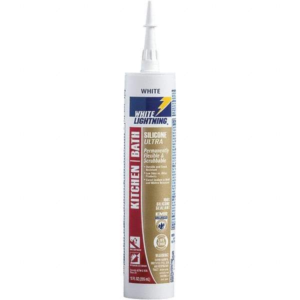 White Lightning - 10 oz Cartridge White RTV Silicone Caulk - 150°F Max Operating Temp - Top Tool & Supply