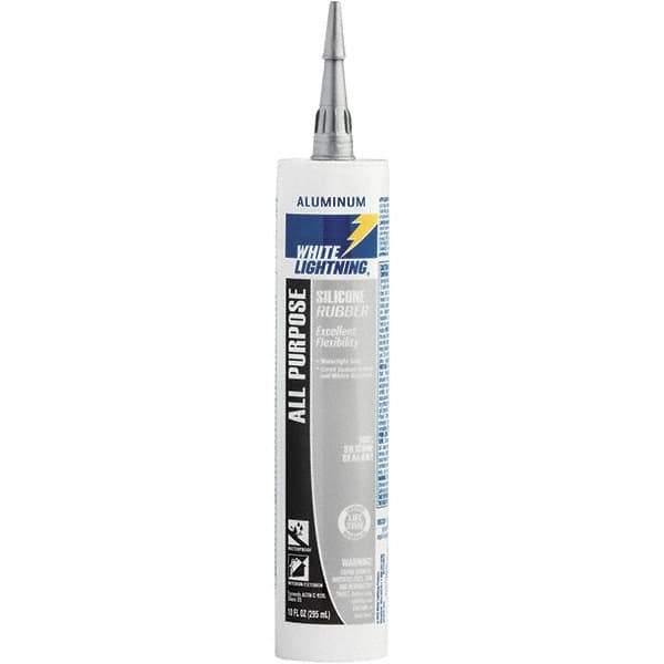 White Lightning - 10 oz Cartridge Silver RTV Silicone Joint Sealant - -80 to 400°F Operating Temp, 30 min Tack Free Dry Time, 24 hr Full Cure Time - Top Tool & Supply