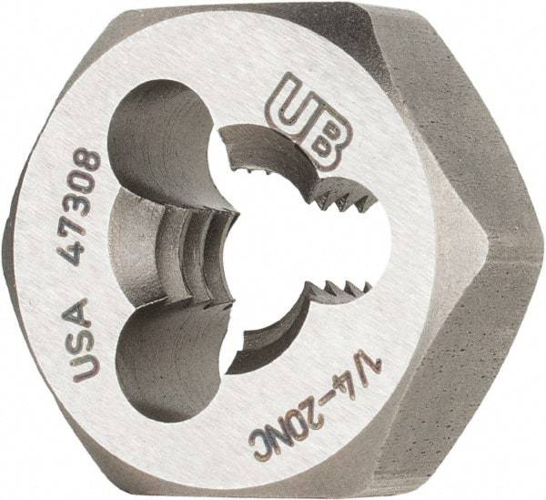 Union Butterfield - 1/4-20 UNC Thread, 19/32" Hex, Right Hand Thread, Hex Rethreading Die - Chromium Steel, 1/2" Thick, Series 2025 - Exact Industrial Supply