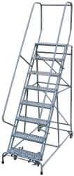 Cotterman - 110" 8 Step Rolling Warehouse Ladder - Assembled, 450 Lb Capacity, 80" Platform Height, 32" Base Width x 61" Base Depth, Perforated Tread - Top Tool & Supply