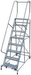 Cotterman - 110" 8 Step Rolling Warehouse Ladder - Assembled, 450 Lb Capacity, 80" Platform Height, 32" Base Width x 61" Base Depth, Perforated Tread - Top Tool & Supply