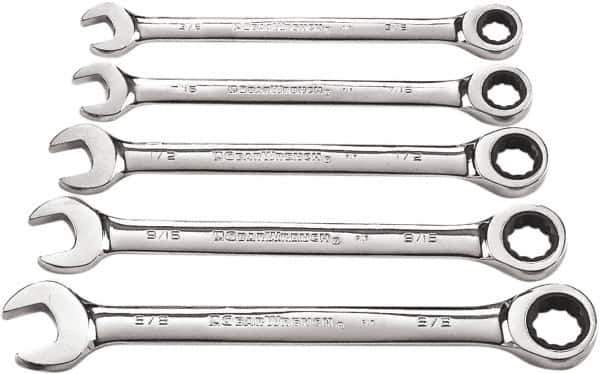 GearWrench - 5 Piece, 3/8" to 5/8", 12 Point Combination Wrench Set - Inch Measurement Standard, Chrome Finish - Top Tool & Supply