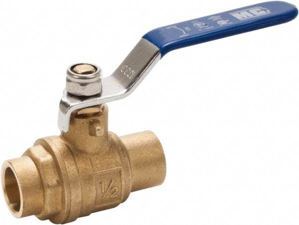 Midwest Control - 1/2" Pipe, Full Port, Brass Full Port Ball Valve - 2 Piece, C x C Ends, Vinyl Coated Metal Handle, 600 WOG, 150 WSP - Top Tool & Supply