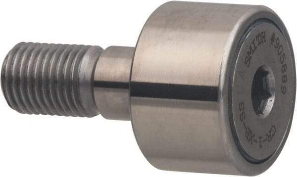 Accurate Bushing - 1" Roller Diam x 5/8" Width, 7/16" Stud Diam x 1" Length, Sealed Stud Cam Follower with Hex - Stainless Steel, 1/2" Thread Length, 7/16-20 Thread, 1.63" OAL, 1,560 Lb Dynamic Cap - Top Tool & Supply