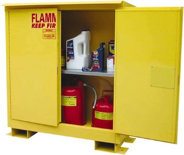 Securall Cabinets - 2 Door, 1 Shelf, Yellow Steel Standard Safety Cabinet for Flammable and Combustible Liquids - 48" High x 43" Wide x 18" Deep, Manual Closing Door, 3 Point Key Lock, 30 Gal Capacity - Top Tool & Supply