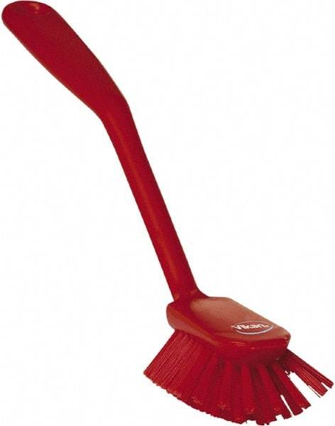 Vikan - 1" Bristle Length, Polyester Food Service Brush - 2-11/16" Long x 1" Wide Head, 10-1/2" OAL, Red, Polypropylene Block - Top Tool & Supply