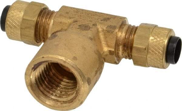 Parker - 1/4" OD, Brass Female Branch Tee - 150 Max Working psi, 0 to 150°F, Comp x Comp x FNPT Ends - Top Tool & Supply