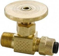 Parker - 1/4" Pipe, Inline Needle Valve - Poly-Tite x MNPTF Ends, Brass Valve, 150 Max psi - Top Tool & Supply