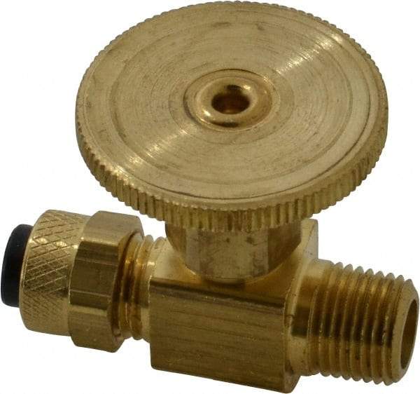 Parker - 1/4 x 1/8" Pipe, Inline Needle Valve - Poly-Tite x MNPTF Ends, Brass Valve, 150 Max psi - Top Tool & Supply