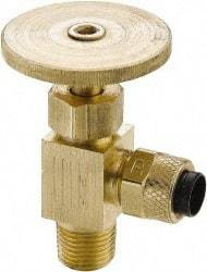 Parker - 1/4" Pipe, Angled Needle Valve - Poly-Tite x MNPTF Ends, Brass Valve, 150 Max psi - Top Tool & Supply