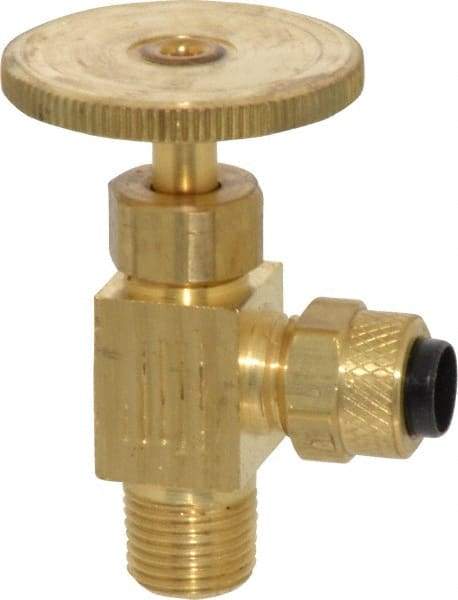 Parker - 1/4 x 1/8" Pipe, Angled Needle Valve - Poly-Tite x MNPTF Ends, Brass Valve, 150 Max psi - Top Tool & Supply