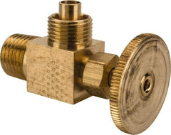 Parker - 3/8 x 1/4" Pipe, Angled Needle Valve - Poly-Tite x MNPTF Ends, Brass Valve, 150 Max psi - Top Tool & Supply