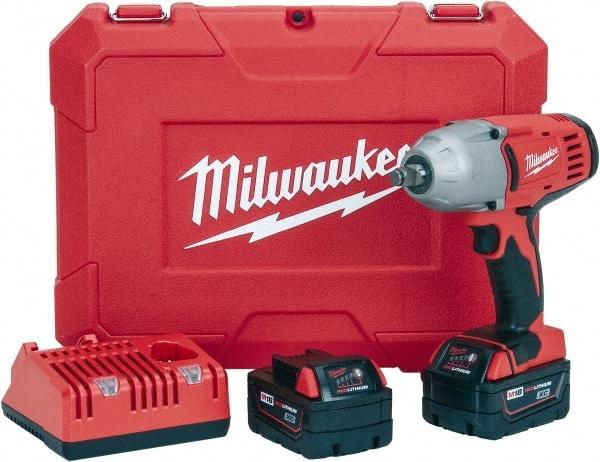 Milwaukee Tool - 1/2" Drive 18 Volt Pistol Grip Cordless Impact Wrench & Ratchet - 0 to 1,900 RPM, 0 to 2,200 BPM, 450 Ft/Lb Torque, 2 Lithium-Ion Batteries Included - Top Tool & Supply