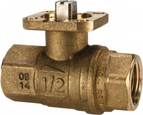 Value Collection - 1/2" Pipe, Full Port, Brass Standard Ball Valve - 1 Piece, Inline - One Way Flow, FNPT x FNPT Ends, ISO Actuation Mount Handle, 600 WOG - Top Tool & Supply