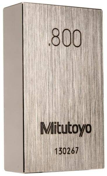 Mitutoyo - 0.8" Rectangular Steel Gage Block - Accuracy Grade 0, Includes Certificate of Inspection - Top Tool & Supply