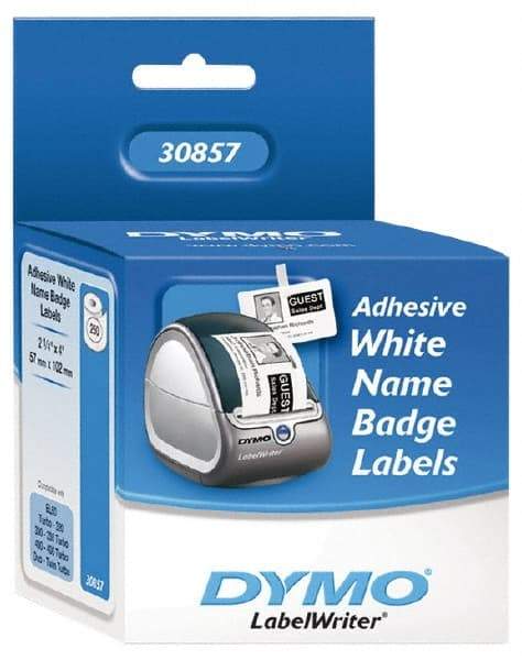 Dymo - 4" Long, White Die Cut Paper with Semi Perm. Adhesive Name Badge Labels - For DYMO LabelWriter Printers - Top Tool & Supply