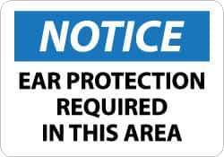 NMC - "Notice - Ear Protection Required in This Area", 10" Long x 14" Wide, Pressure-Sensitive Vinyl Safety Sign - Rectangle, 0.004" Thick, Use for Accident Prevention - Top Tool & Supply