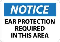 NMC - "Notice - Ear Protection Required in This Area", 10" Long x 14" Wide, Pressure-Sensitive Vinyl Safety Sign - Rectangle, 0.004" Thick, Use for Accident Prevention - Top Tool & Supply