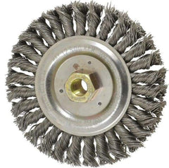 Weiler - 6" OD, 5/8" Arbor Hole, Stringer Bead Steel Wheel Brush - 1/2" Face Width, 1-1/8" Trim Length, 0.02" Filament Diam, 12,500 RPM - Top Tool & Supply