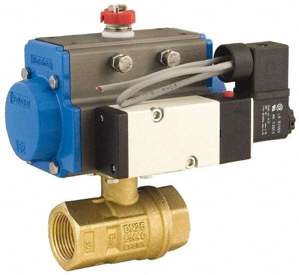 BONOMI - 4" Pipe, 600 psi WOG Rating Brass Pneumatic Spring Return with Solenoid Actuated Ball Valve - PTFE Seal, Full Port, 150 psi WSP Rating, NPT End Connection - Top Tool & Supply