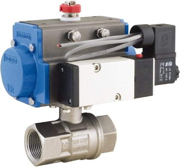 BONOMI - 1" Pipe, 1,000 psi WOG Rating 316 Stainless Steel Pneumatic Double Acting with Solenoid Actuated Ball Valve - PTFE Seal, Full Port, 150 psi WSP Rating, NPT End Connection - Top Tool & Supply