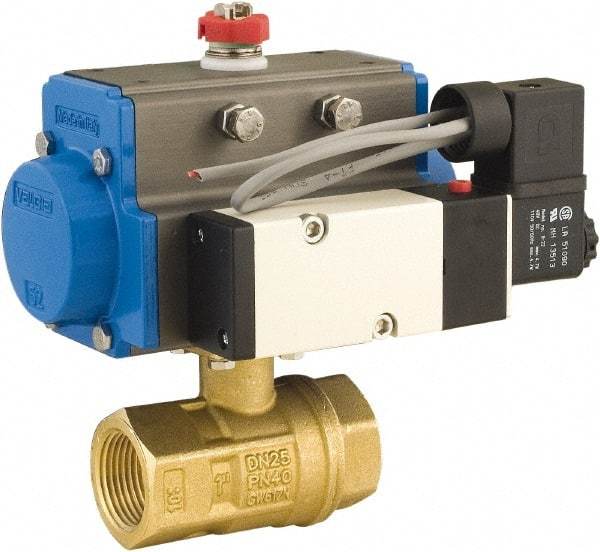 BONOMI - 3/8" Pipe, 600 psi WOG Rating Brass Pneumatic Double Acting with Solenoid Actuated Ball Valve - PTFE Seal, Full Port, 150 psi WSP Rating, NPT End Connection - Top Tool & Supply