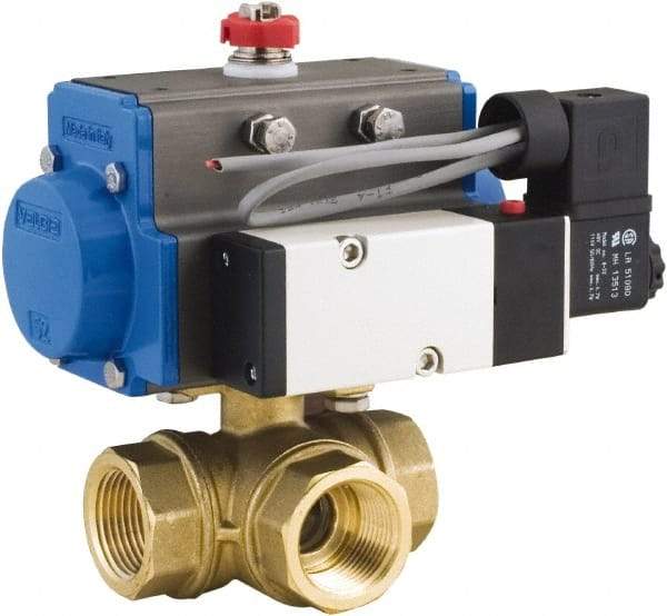 BONOMI - 1/2" Pipe, 400 psi WOG Rating Brass Pneumatic Spring Return with Solenoid Actuated Ball Valve - PTFE Seal, Standard Port, 100 psi WSP Rating, NPT End Connection - Top Tool & Supply