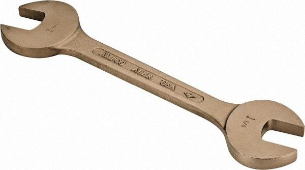 Ampco - 1-1/4" x 1-7/16" Nonsparking Open End Wrench - 14-3/8" OAL, Double End, Plain Finish, 15° Head Angle - Top Tool & Supply