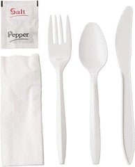 GEN - Wrapped Cutlery Kit, 6-1/4", Fork, Knife, Spoon, Napkin, Salt, Pepper - White - Top Tool & Supply