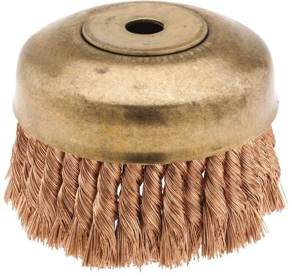 Ampco - 6" Diam, 5/8-11 Threaded Arbor, Bronze Phosphorus Fill Cup Brush - 0.02 Wire Diam, 1-3/4" Trim Length, 6,000 Max RPM - Top Tool & Supply