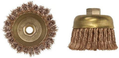 Ampco - 3" Diam, 5/8-11 Threaded Arbor, Bronze Phosphorus Fill Cup Brush - 0.02 Wire Diam, 3/4" Trim Length, 12,500 Max RPM - Top Tool & Supply