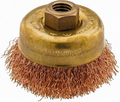 Ampco - 3" Diam, 5/8-11 Threaded Arbor, Bronze Phosphorus Fill Cup Brush - 0.014 Wire Diam, 0.88" Trim Length, 12,500 Max RPM - Top Tool & Supply