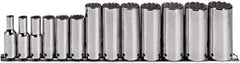 Proto - 13 Piece 3/8" Drive Deep Well Socket Set - 12 Points, 1/4" to 1" Range, Inch Measurement Standard - Top Tool & Supply