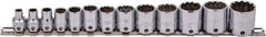 Proto - 13 Piece 3/8" Drive Socket Set - 12 Points, 1/4" to 1" Range, Inch Measurement Standard - Top Tool & Supply