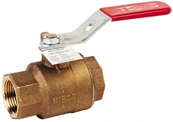 NIBCO - 3/4" Pipe, Full Port, Bronze Standard Ball Valve - 2 Piece, Inline - One Way Flow, FNPT x FNPT Ends, Lever Handle, 600 WOG, 150 WSP - Top Tool & Supply