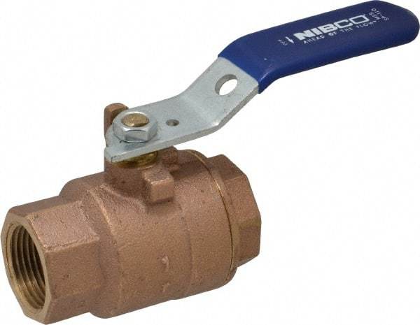 NIBCO - 1" Pipe, Full Port, Bronze Standard Ball Valve - 2 Piece, Inline - One Way Flow, FNPT x FNPT Ends, Lever Handle, 600 WOG, 150 WSP - Top Tool & Supply