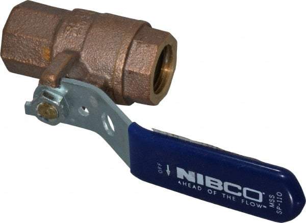 NIBCO - 1/2" Pipe, Full Port, Bronze Standard Ball Valve - 2 Piece, Inline - One Way Flow, FNPT x FNPT Ends, Lever Handle, 600 WOG, 150 WSP - Top Tool & Supply