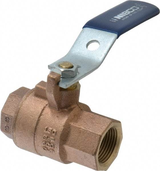 NIBCO - 3/4" Pipe, Full Port, Bronze Standard Ball Valve - 2 Piece, Inline - One Way Flow, FNPT x FNPT Ends, Lever Handle, 600 WOG, 150 WSP - Top Tool & Supply