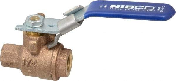 NIBCO - 1/4" Pipe, Full Port, Bronze Standard Ball Valve - 2 Piece, Inline - One Way Flow, FNPT x FNPT Ends, Locking Lever Handle, 600 WOG, 150 WSP - Top Tool & Supply