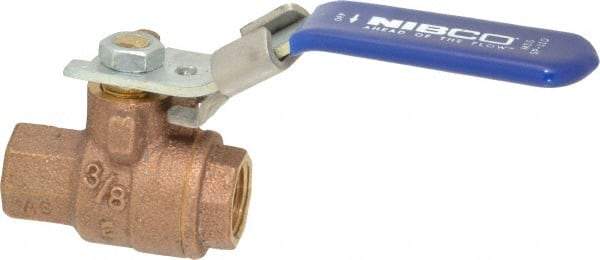 NIBCO - 3/8" Pipe, Full Port, Bronze Standard Ball Valve - 2 Piece, Inline - One Way Flow, FNPT x FNPT Ends, Locking Lever Handle, 600 WOG, 150 WSP - Top Tool & Supply