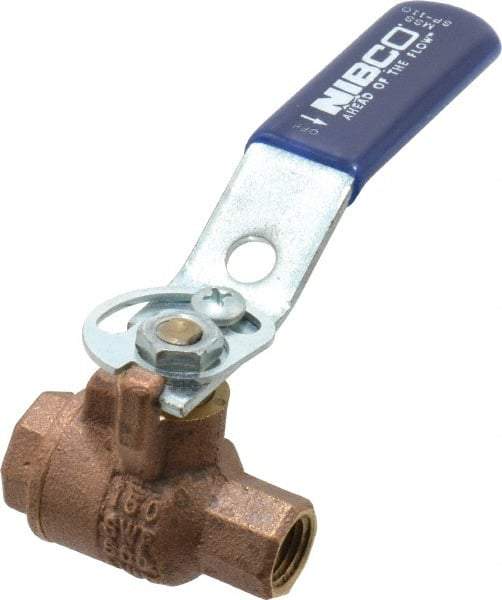 NIBCO - 1/4" Pipe, Full Port, Bronze Standard Ball Valve - 2 Piece, Inline - One Way Flow, FNPT x FNPT Ends, Lever with Memory Stop Handle, 600 WOG, 150 WSP - Top Tool & Supply