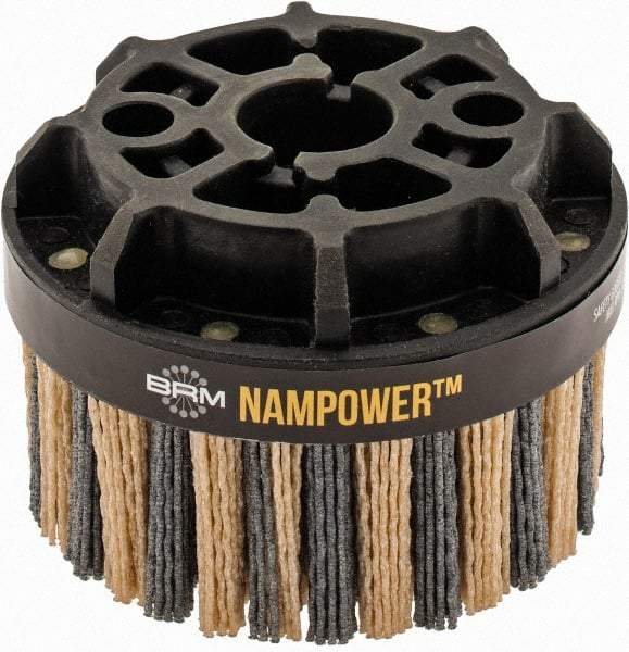 Brush Research Mfg. - 4" 80 Grit Ceramic/Silicon Carbide Tapered Disc Brush - Coarse Grade, CNC Adapter Connector, 0.71" Trim Length, 7/8" Arbor Hole - Top Tool & Supply