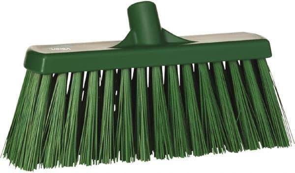 Vikan - 12" Heavy Duty Synthetic Push Broom - 2" Bristle Length, Plastic Block, European Threaded Handle Connection - Top Tool & Supply