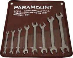 Paramount - 8 Piece, 6mm to 22mm, Open End Wrench Set - Metric Measurement Standard, Full Polish Finish, Comes in Canvas Pouch - Top Tool & Supply