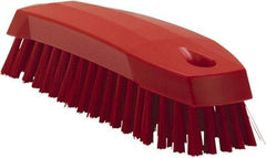 Vikan - 1" Bristle Length, Polyester Scrub Brush - 6-1/4" Long x 7" Wide Head, 7" OAL, Red, Polypropylene Block - Top Tool & Supply