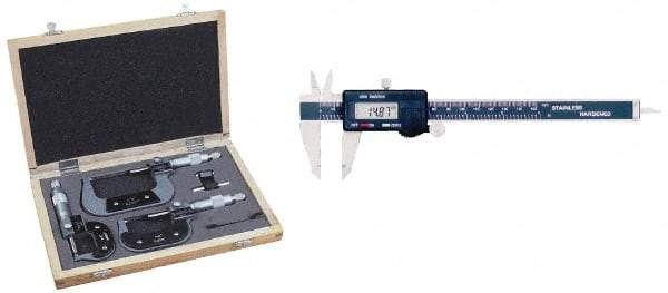 Value Collection - 0 to 3" Range, Mechanical Outside Micrometer Set - 0.0001" Graduation, Ratchet Stop Thimble - Top Tool & Supply