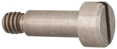 Made in USA - 3/16" Shoulder Diam x 7/16" Shoulder Length, #8-32 UNC, Slotted Precision Shoulder Screw - 303, 18-8 Stainless Steel with Nylon Locking Patch, Uncoated, 5/32" Head Height x 5/16" Head Diam - Top Tool & Supply