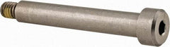 Made in USA - 1/4" Shoulder Diam x 1-1/2" Shoulder Length, #10-32 UNF, Hex Socket Precision Shoulder Screw - 303, 18-8 Stainless Steel with Nylon Locking Patch, Uncoated, 3/16" Head Height x 3/8" Head Diam - Top Tool & Supply