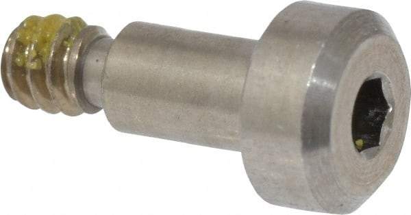 Made in USA - 5/32" Shoulder Diam x 1/4" Shoulder Length, #6-32 UNC, Hex Socket Precision Shoulder Screw - 303, 18-8 Stainless Steel with Nylon Locking Patch, Uncoated, 1/8" Head Height x 9/32" Head Diam - Top Tool & Supply